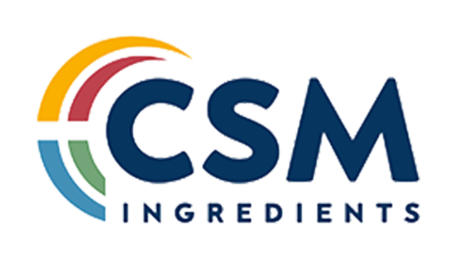 CSM Ingredients logo with stylized curved lines in yellow, red, green, and blue surrounding the letters CSM.